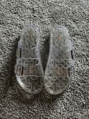 Clear Glitter woman’s Slide Sandals with Buckles